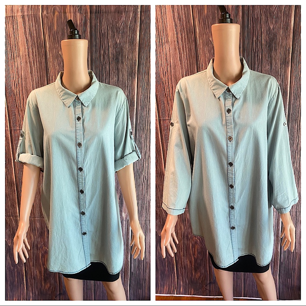 Full Figured Fashionista size 2X NWT light denim button down blouse top